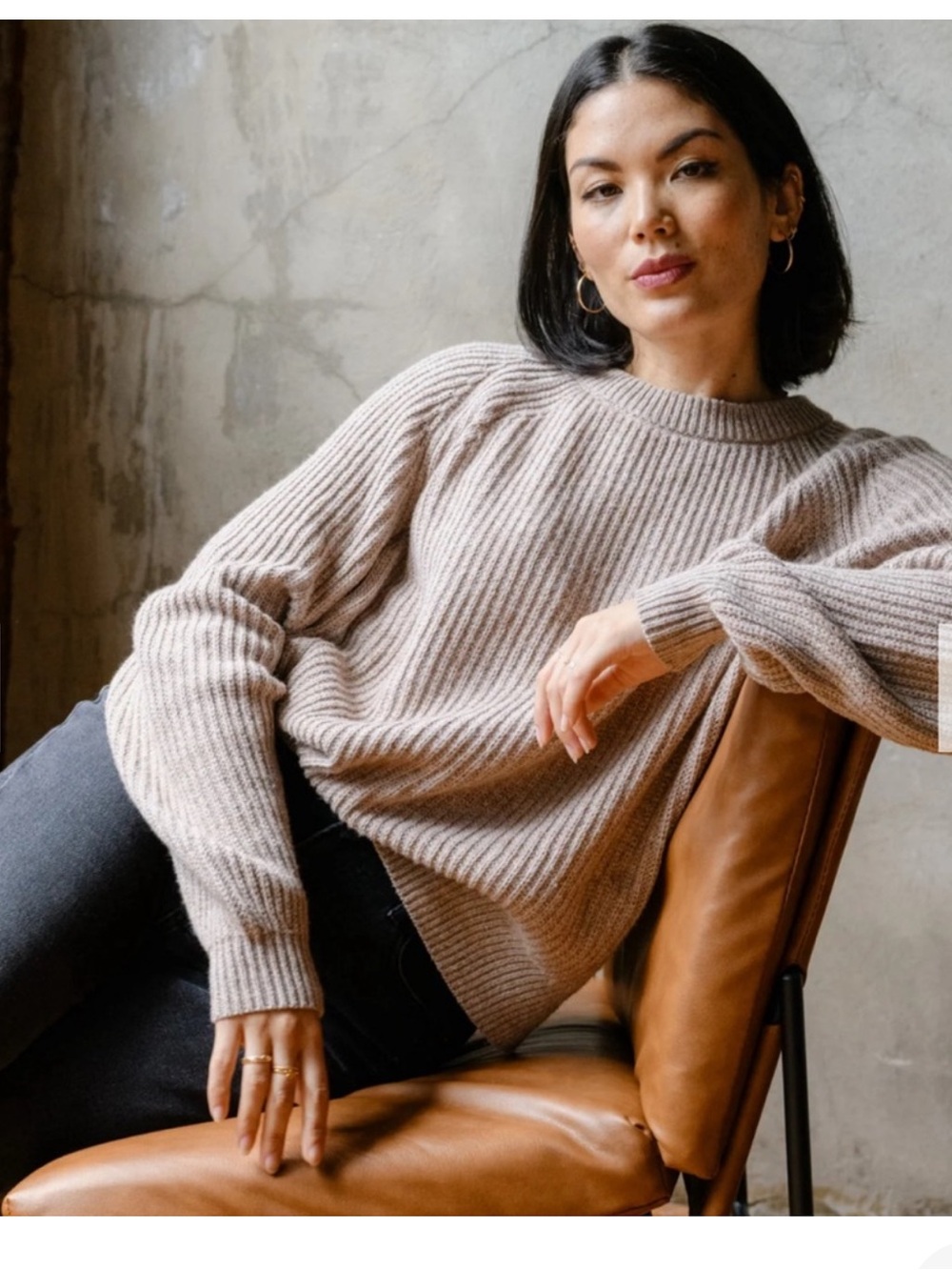 Able Rowan rib crew sweater in taupe size XL